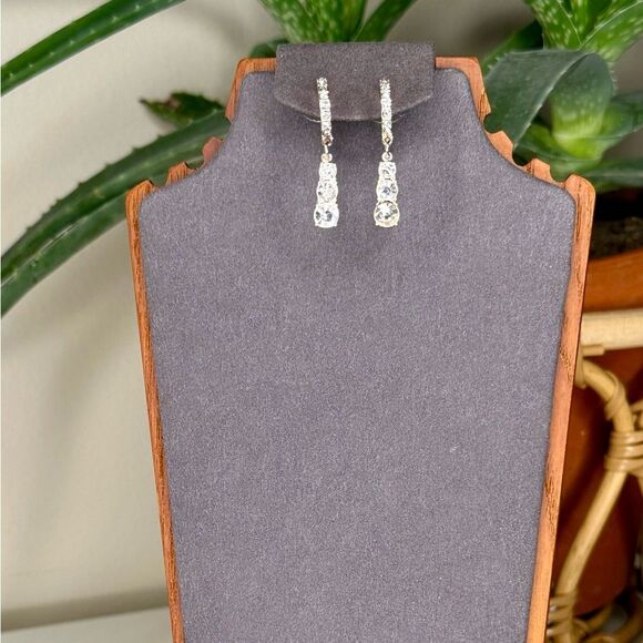 Saks Fifth Avenue Gold-Tone Crystal Hoop Drop Earrings 1.5” Statement Dangle - Picture 3 of 7